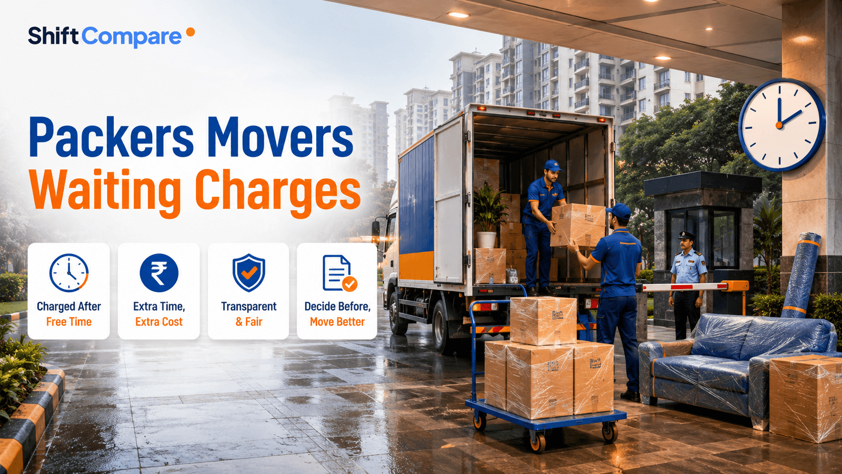 Packers movers waiting charges by free window, hourly rate and delay reason